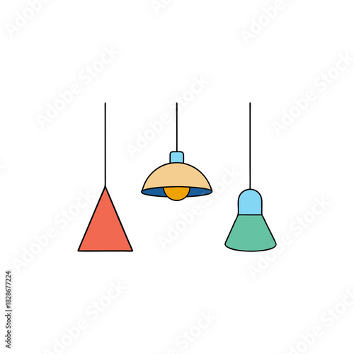 Minimalist colorful pendant lamps, modern interior lighting concept