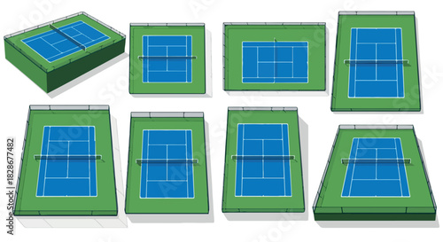 Tennis court layout with multiple courts