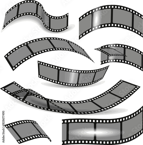 Isolated a Set of curved photographic film vector art with white background.