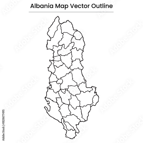 Albania Map Vector Outline Editable Country Silhouette with Districts