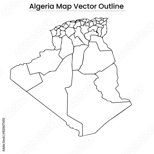 Algeria Map Vector Outline Editable Country Silhouette with Provinces