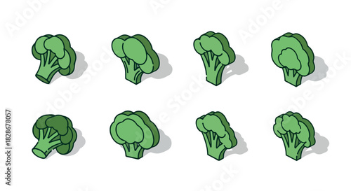 Broccoli heads collection with transparent background