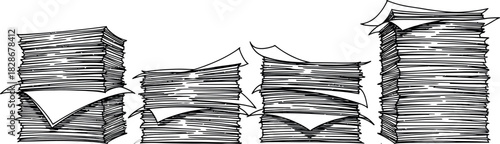 Stacks of paper a black and white illustration of overwhelming paperwork