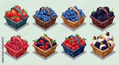 Berry baskets with various fruits