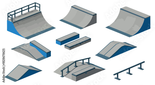 Skate park elements set with transparent background