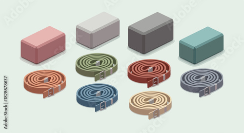 Rolled belts and blocks in muted colors