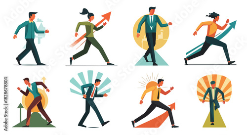 Business people achieving goals with upward movement