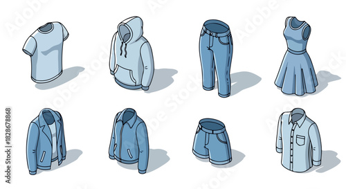 Blue clothing apparel collection for fashion design