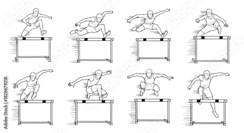 Athlete hurdling sequence outline style