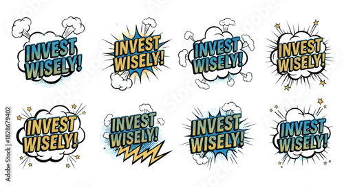 Invest wisely speech bubbles with stars and clouds
