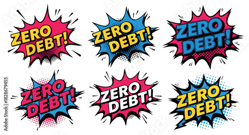 Zero debt comic speech bubbles with transparent background