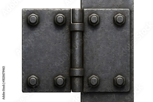 Industrial Prison Door Hinges and Bolts on Transparent Background