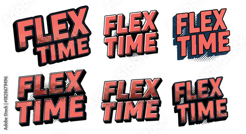 Flex time text in bold 3d style