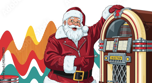 Santa's rocking holiday celebration with a vibrant jukebox and retro vibe Christmas cheer