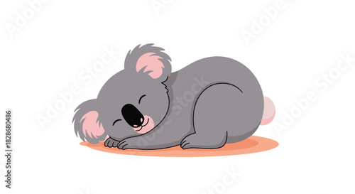 An adorable cartoon baby koala bear sleeping peacefully with a sweet smile on its face isolated on a simple white background illustration.