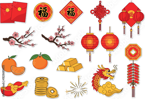 Festive Lunar New Year Decorations and Symbols