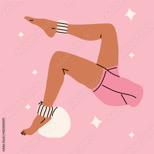 Active Workout Pose with Ball and Wristbands Illustration