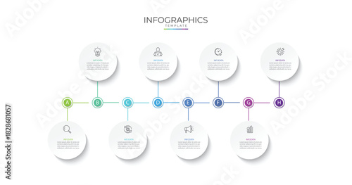 Business infographic template. 8 Step timeline journey. Process diagram, 8 options, Infographic elements vector illustration.