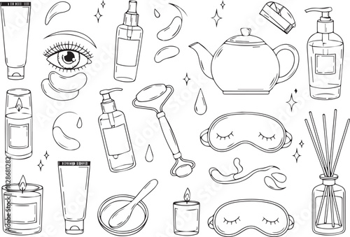 Skincare beauty and spa treatment doodle element pattern in vector format
