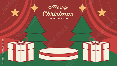 Festive christmas scene with gifts and trees for product presentation