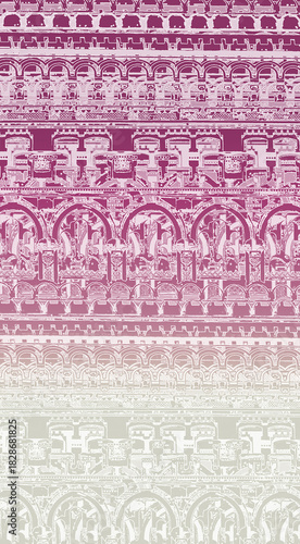 Beautiful ethnic pattern, painted. Art lines, patterns, wooden carving in ethnic style. Graphic drawing, hand-drawn graphics. Geometric ornamentation in Russian, Indian, and Chinese styles. 