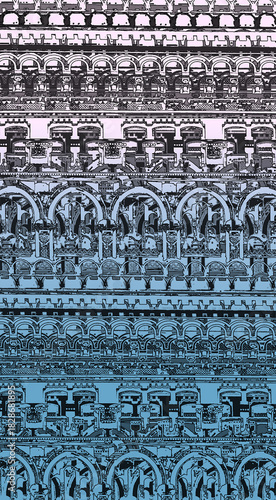 Beautiful ethnic pattern, painted. Art lines, patterns, wooden carving in ethnic style. Graphic drawing, hand-drawn graphics. Geometric ornamentation in Russian, Indian, and Chinese styles. 