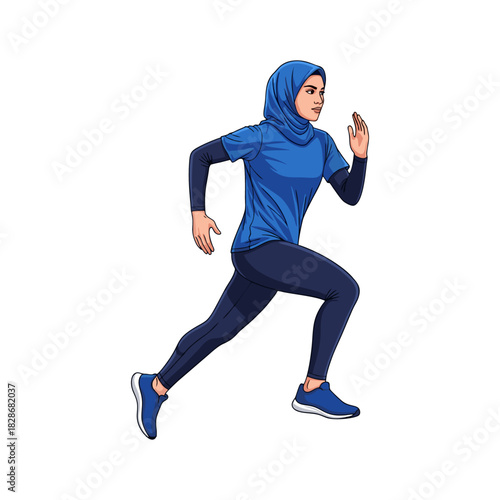 A woman wearing a hijab is jogging