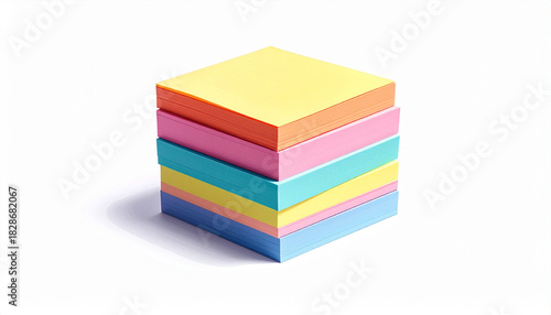 Stack of Square Sticky Notes in Vibrant Colors on White Surface – Office and School Supplies for Organization, Color Coding, Planning, Creative Note-Taking, Visual Sorting, and Productivity Tools