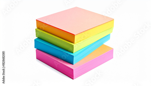 Stack of Square Sticky Notes in Vibrant Colors on White Surface – Office and School Supplies for Organization, Color Coding, Planning, Creative Note-Taking, Visual Sorting, and Productivity Tools