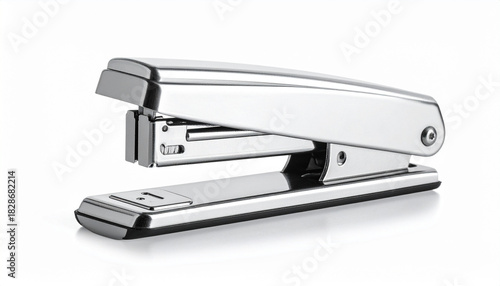 Sleek Metallic Desktop Stapler on White Background – Modern Office Supply for Document Organization, Professional Workspace Setup, Paper Binding, Minimalist Design, and High-Quality Stationery 