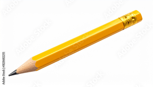 Sharpened Yellow Wooden Pencil with Graphite Tip on White Background – Classic Writing Tool for School, Art, Office, Sketching, Note-Taking, Minimalist Design, Education, and Creative Expression 