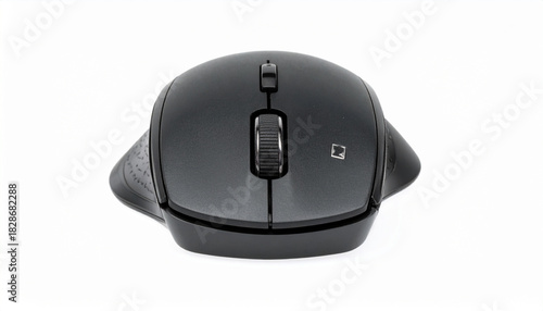 Ergonomic Black Wireless Computer Mouse with Side Buttons and Scroll Wheel – Modern Tech Accessory for Gaming, Office Productivity, Digital Navigation, and Professional Workspace Setup on Clean White 
