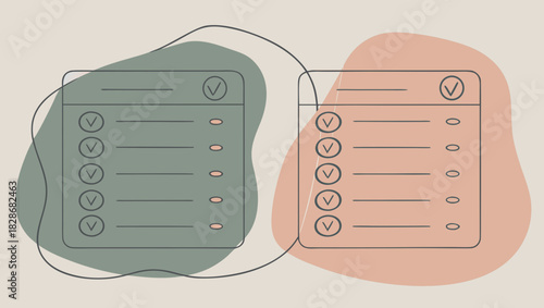 Two connected task lists with completed items on abstract background