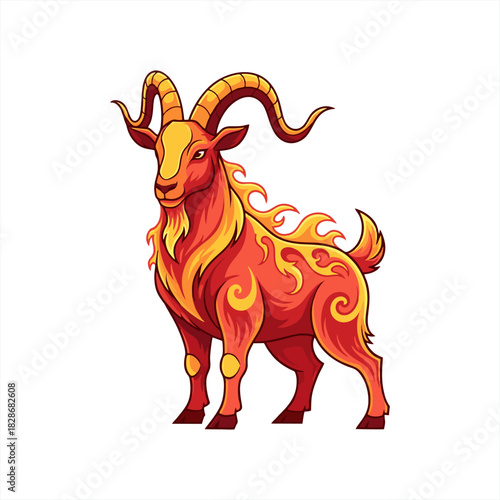 Vector illustration of the Fire Goat zodiac sign with a white background