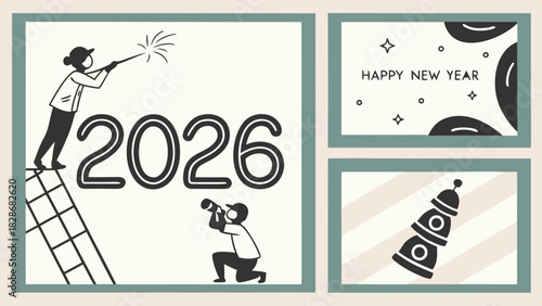 Festive new year 2026 celebration with sparkler and rocket