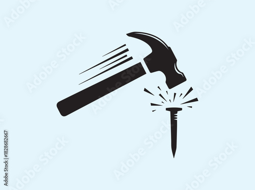 Black Hammer Emblem — Vector Silhouette Depicting Forceful Nail Strike
