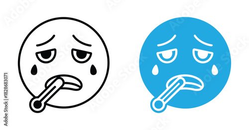 Feeling unwell with a fever emoji for health concept design. sick emoticon icon illustration isolated vector sign symbol. 