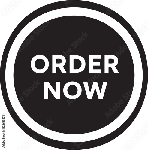 Order Now black and white round vector button