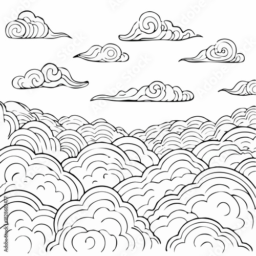 View above the clouds, showing a landscape of sky and billowy formations