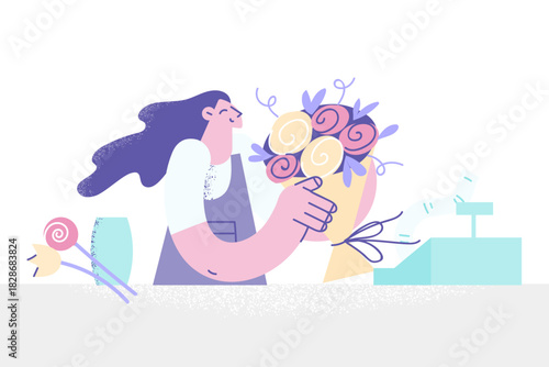 Working as florist in shop concept.