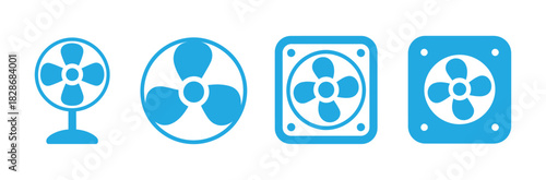 Computer cooler linear icon. fan icon. Cool blue fan icons for fresh design and summer heat. cool wind concept, thin line symbol isolated on white background .
