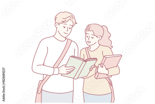 students actively discussing and referencing learning resources together, learners collaborating closely using digital tablets and printed textbooks for comprehensive understanding