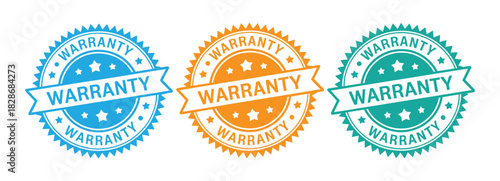 lifetime warranty circle stamp seal emblem label sign for guarantee customer assurance. Warranty seals guarantee product quality colorful set.