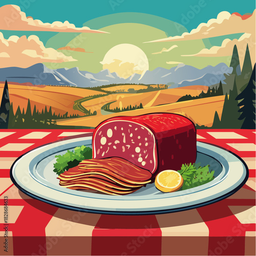 Schinken auf einem Tisch - Cartoon Comic Stl