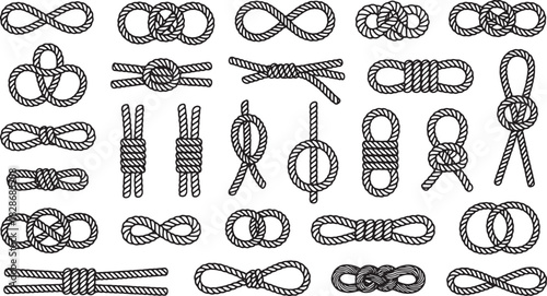Collection of Various Rope Knot Shapes Isolated on Transparent Background