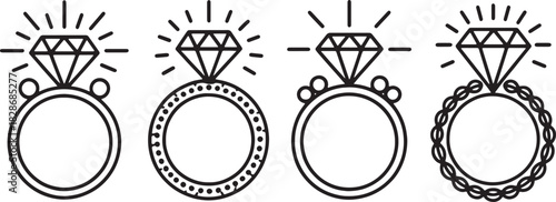 Diamond Rings Line Art Collection Vector Illustration