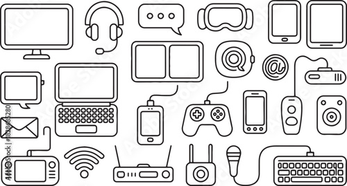 Devices and Gadgets Set Outline Style on Transparent Backdrop