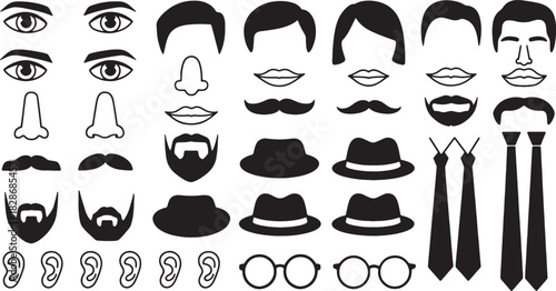 Set of different man's face elements vector illustration
