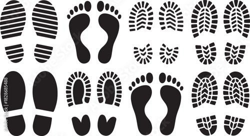Set of Footprints Silhouettes on Transparent Background