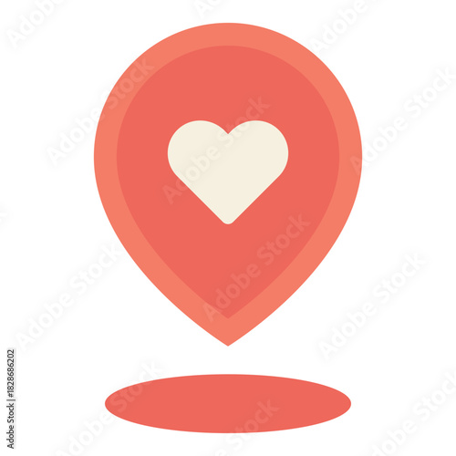 pin location with favorite love heart shape flat icon